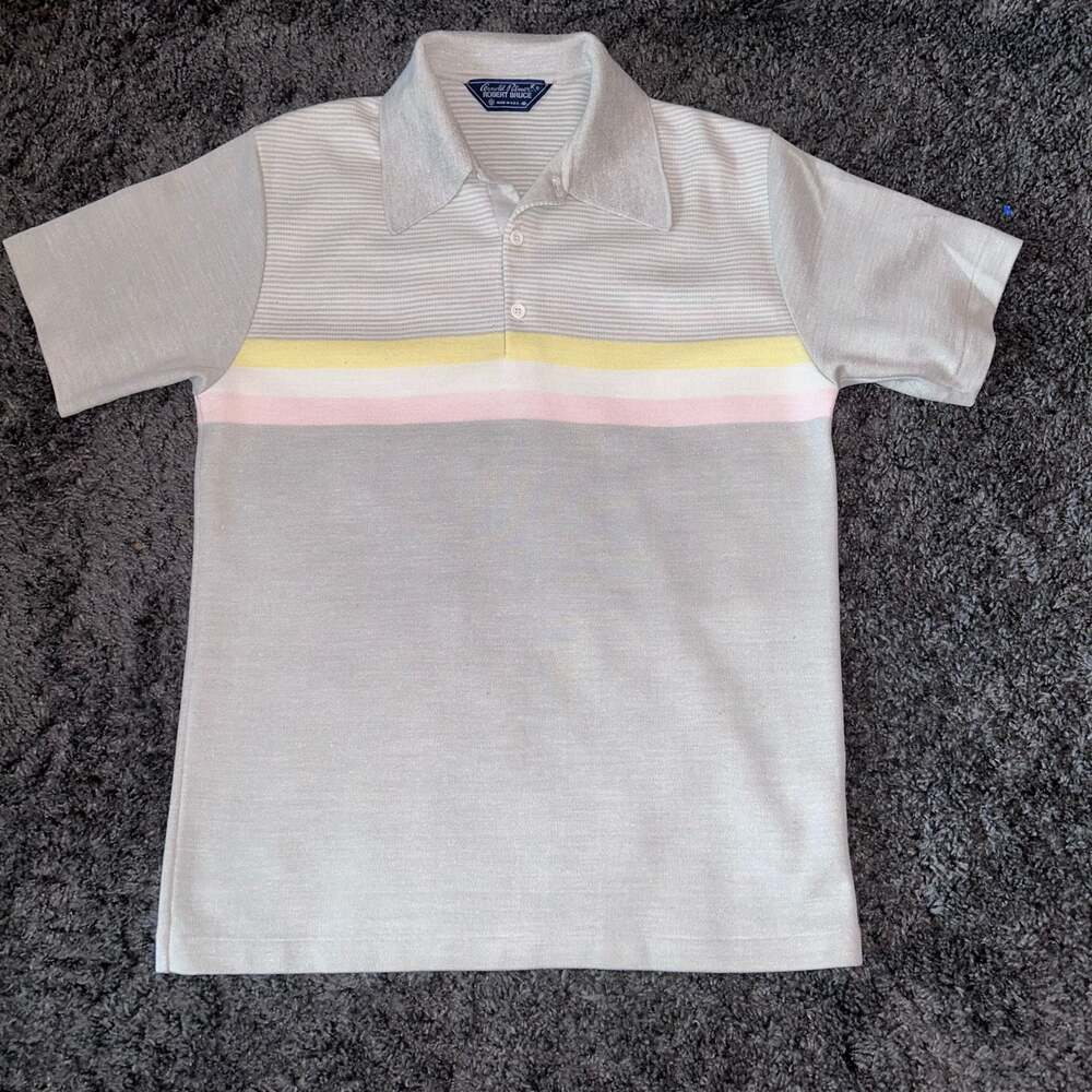 Vintage Arnold Palmer by Robert Bruce Striped Knit Polo Shirt Size M